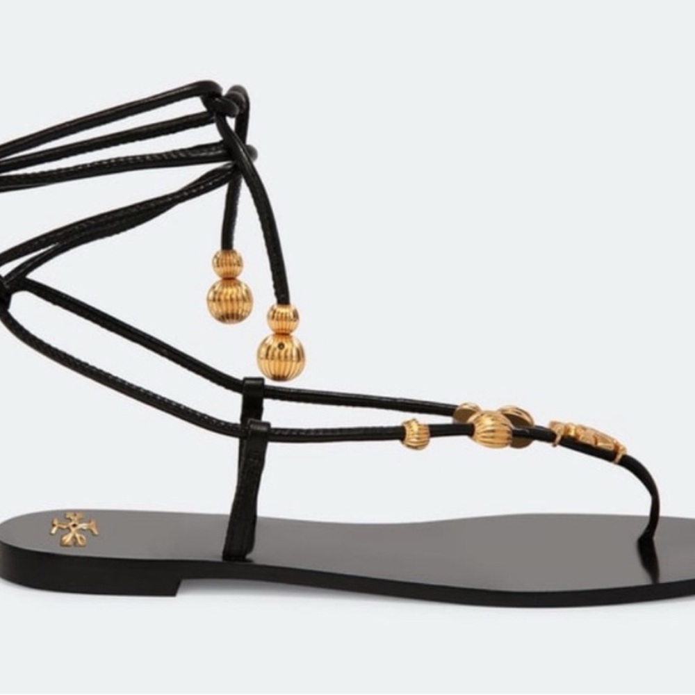 Tory Burch Black and Gold Strappy Sandals